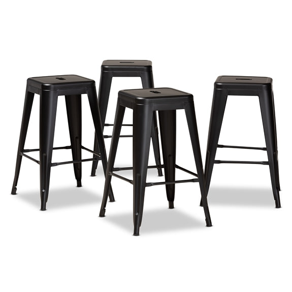 Baxton Studio Horton Modern and Contemporary Industrial Finished Metal 4-Piece Stackable Counter Stool Set