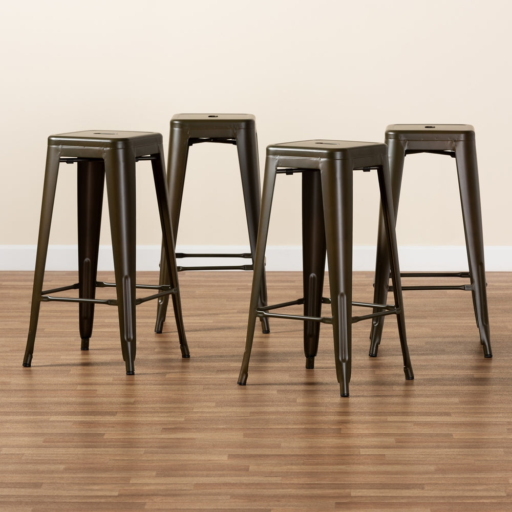 Baxton Studio Horton Modern And Contemporary Industrial Gunmetal Finished Metal 4-Piece Stackable Bar Stool Set