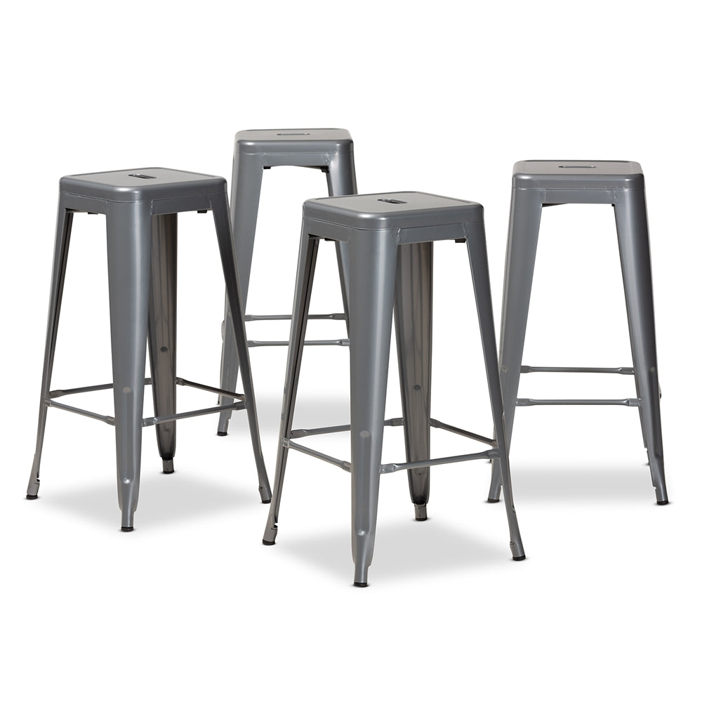 Baxton Studio Horton Modern And Contemporary Industrial Grey Finished Metal 4-Piece Stackable Bar Stool Set