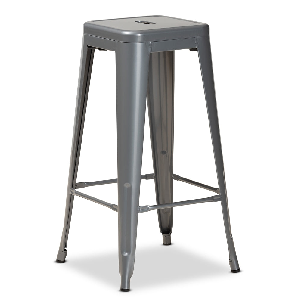 Baxton Studio Horton Modern And Contemporary Industrial Grey Finished Metal 4-Piece Stackable Bar Stool Set