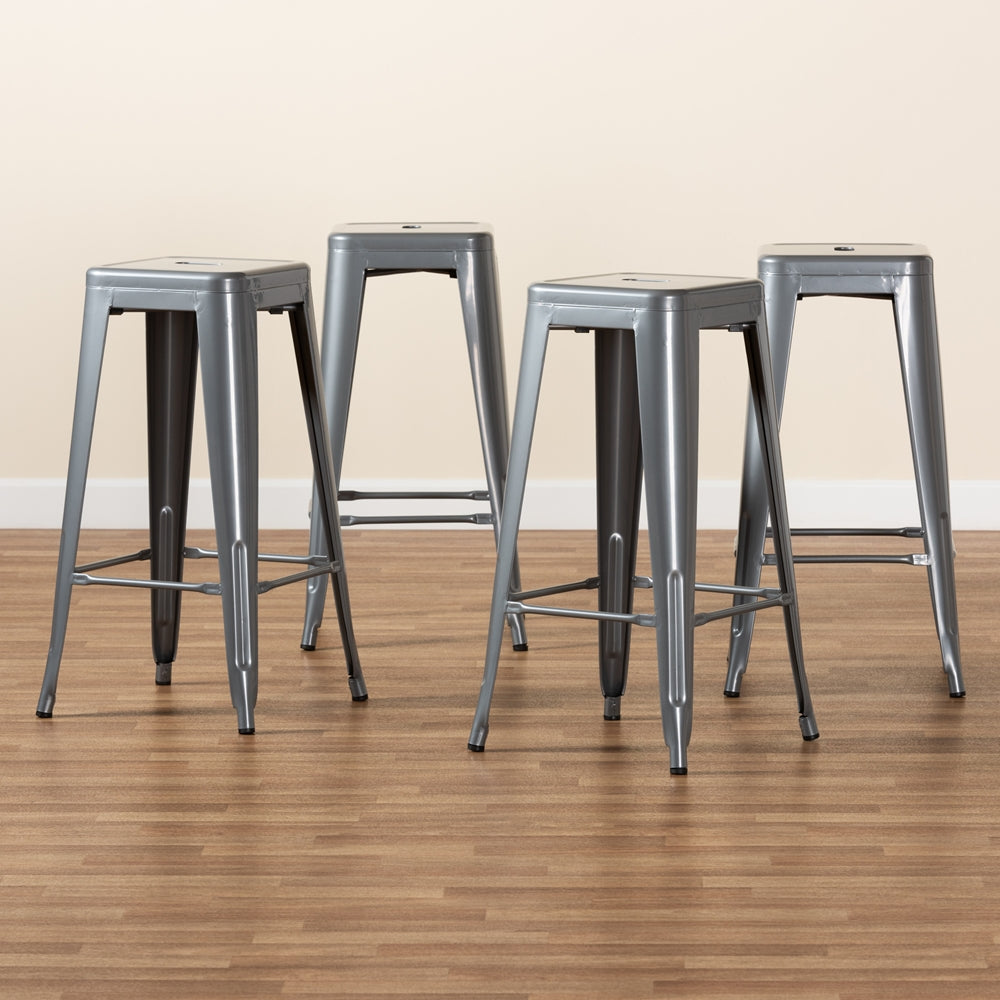 Baxton Studio Horton Modern And Contemporary Industrial Grey Finished Metal 4-Piece Stackable Bar Stool Set