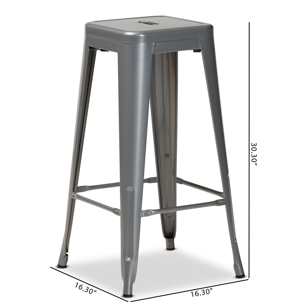 Baxton Studio Horton Modern And Contemporary Industrial Grey Finished Metal 4-Piece Stackable Bar Stool Set