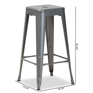 Baxton Studio Horton Modern And Contemporary Industrial Grey Finished Metal 4-Piece Stackable Bar Stool Set