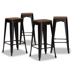 Baxton Studio Horton Modern and Contemporary Metal and Finished Wood 4-Piece Bar Stool Set