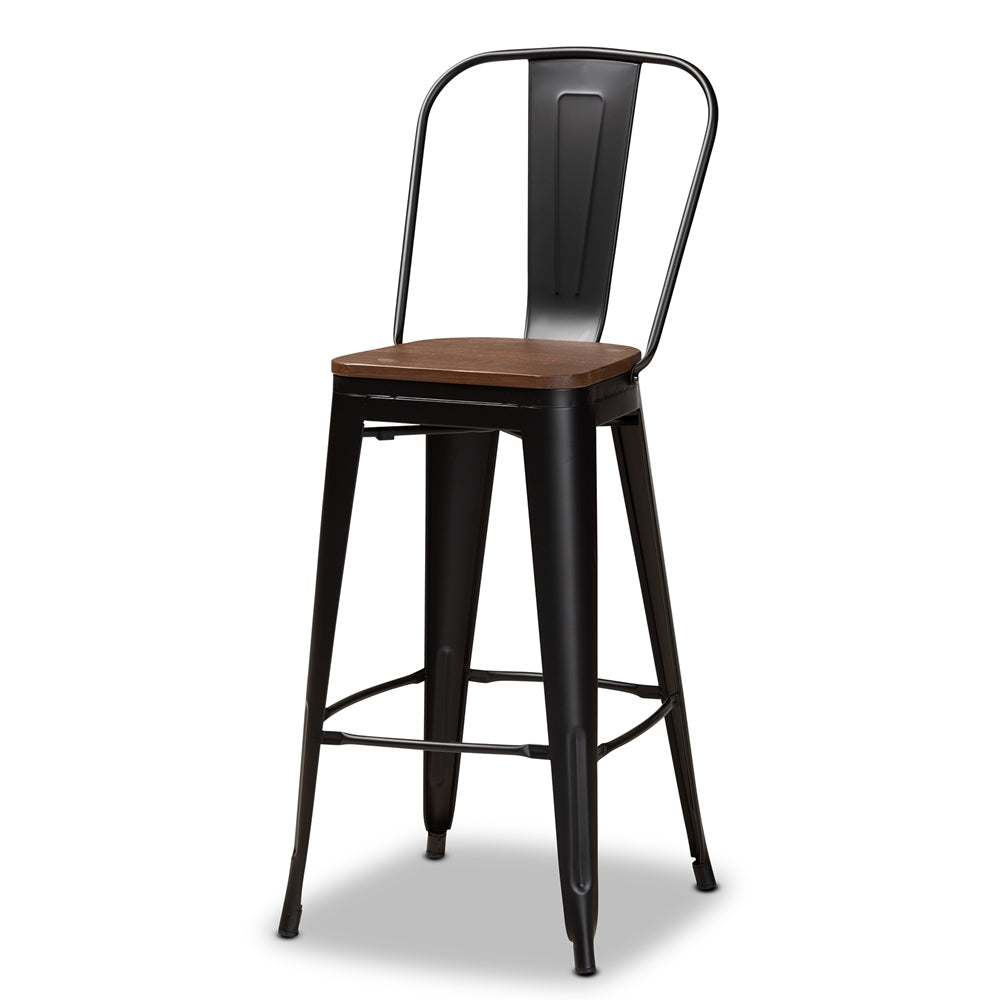 Baxton Studio Rosetta Modern Industrial Metal and Finished Wood 4-Piece Bar Stool Set