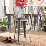 Load image into Gallery viewer, Baxton Studio Rosetta Modern Industrial Grey Metal And Walnut Brown Finished Wood 4-Piece Bar Stool Set
