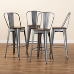 Load image into Gallery viewer, Baxton Studio Rosetta Modern Industrial Grey Metal And Walnut Brown Finished Wood 4-Piece Bar Stool Set
