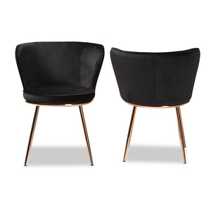 Baxton Studio Farah Modern Luxe and Glam Velvet Fabric Upholstered and Finished Metal 2-Piece Dining Chair Set