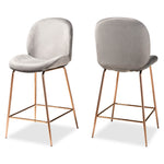 Load image into Gallery viewer, Baxton Studio Lander Modern Luxe And Glam Grey Velvet Fabric Upholstered And Rose Gold Finished Metal 2-Piece Counter Stool Set
