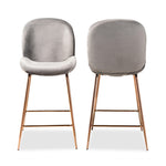 Load image into Gallery viewer, Baxton Studio Lander Modern Luxe And Glam Grey Velvet Fabric Upholstered And Rose Gold Finished Metal 2-Piece Counter Stool Set
