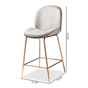 Baxton Studio Lander Modern Luxe And Glam Grey Velvet Fabric Upholstered And Rose Gold Finished Metal 2-Piece Counter Stool Set