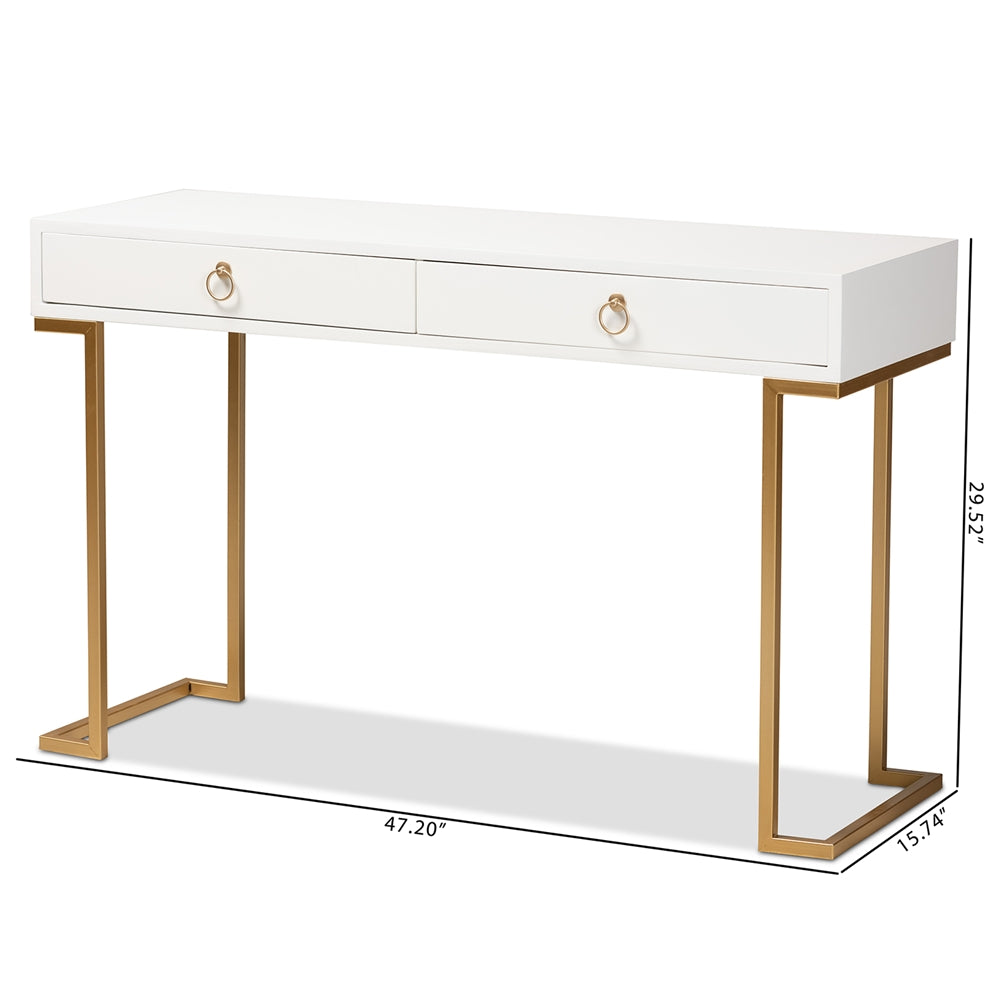 Baxton Studio Beagan Modern And Contemporary White Finished Wood And Gold Metal 2-Drawer Console Table