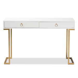 Baxton Studio Beagan Modern And Contemporary White Finished Wood And Gold Metal 2-Drawer Console Table