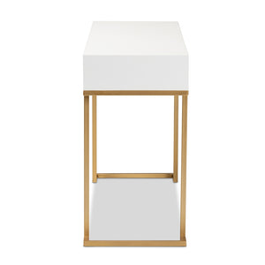 Baxton Studio Beagan Modern And Contemporary White Finished Wood And Gold Metal 2-Drawer Console Table