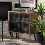 Load image into Gallery viewer, BAXTON STUDIO YUNA MID-CENTURY MODERN TRANSITIONAL NATURAL BROWN FINISHED WOOD AND BLACK METAL 2-DOOR STORAGE CABINET
