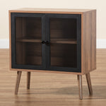 Load image into Gallery viewer, Baxton Studio Yuna Mid-Century Modern Transitional Natural Brown Finished Wood And Black Metal 2-Door Storage Cabinet
