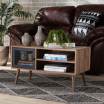 Load image into Gallery viewer, BAXTON STUDIO YUNA MID-CENTURY MODERN TRANSITIONAL NATURAL BROWN FINISHED WOOD AND BLACK METAL 1-DOOR COFFEE TABLE
