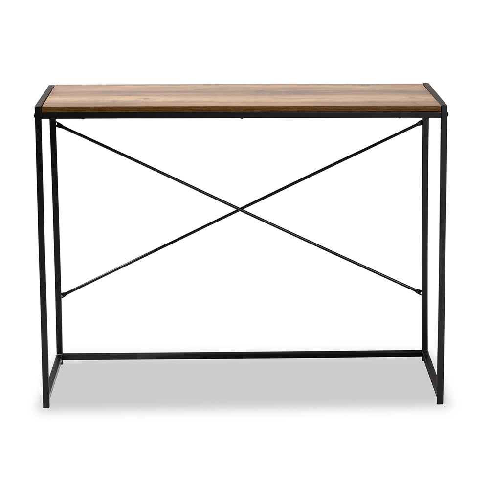 Baxton Studio Pauric Modern Industrial Walnut Brown Finished Wood And Black Metal Desk