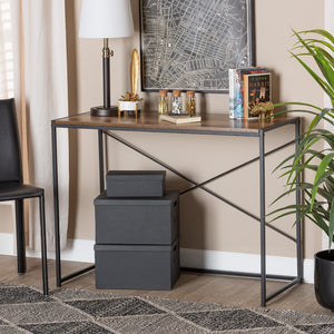 Baxton Studio Pauric Modern Industrial Walnut Brown Finished Wood And Black Metal Desk