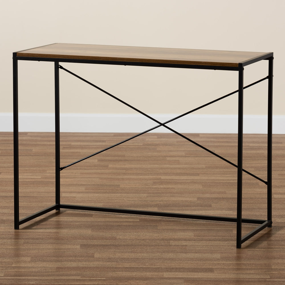 Baxton Studio Pauric Modern Industrial Walnut Brown Finished Wood And Black Metal Desk