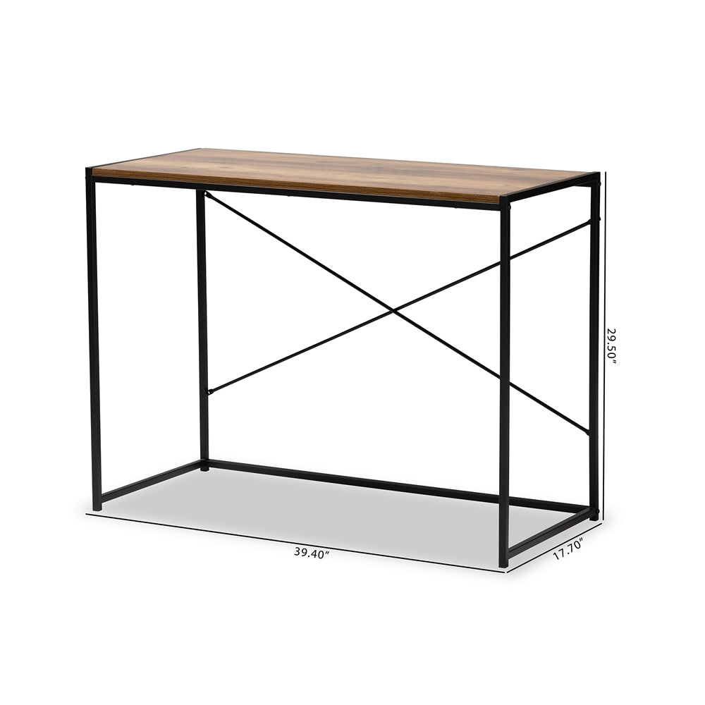 Baxton Studio Pauric Modern Industrial Walnut Brown Finished Wood And Black Metal Desk