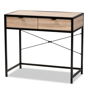 Baxton Studio Grayer Modern Industrial Natural Brown Finished Wood And Black Metal 2-Drawer Desk