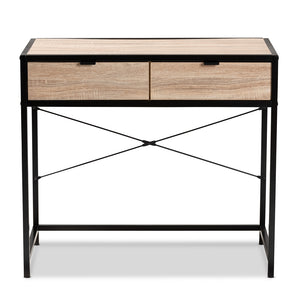 Baxton Studio Grayer Modern Industrial Natural Brown Finished Wood And Black Metal 2-Drawer Desk