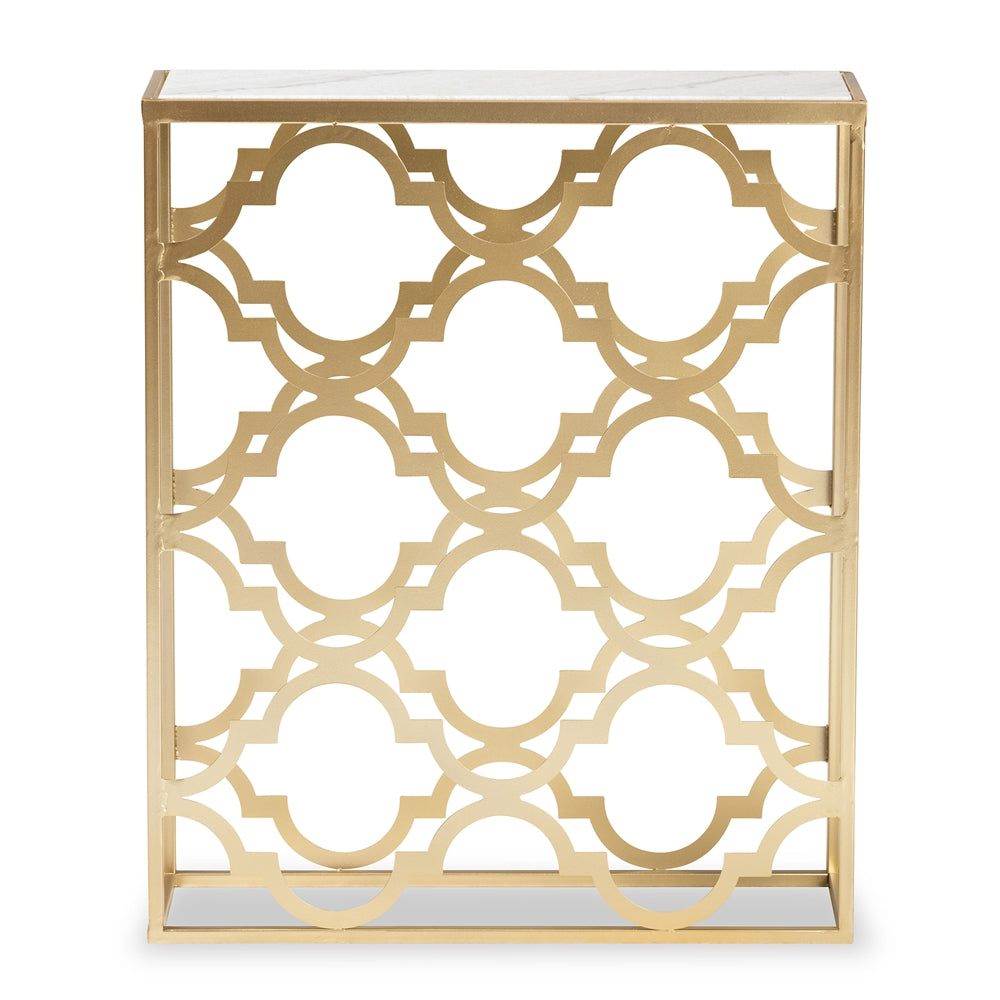 Baxton Studio Calanthe Modern And Contemporary Gold Finished Metal Console Table With Marble Tabletop