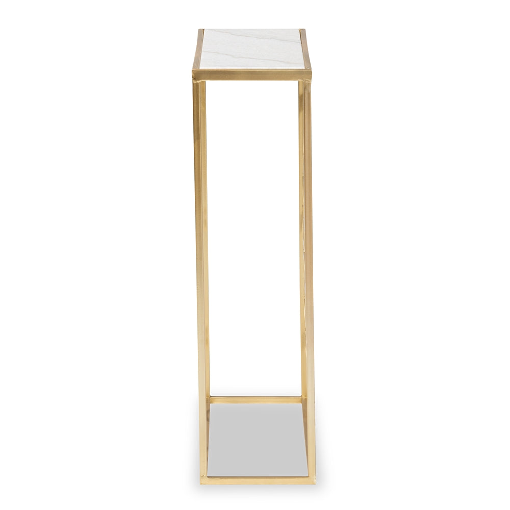 Baxton Studio Calanthe Modern And Contemporary Gold Finished Metal Console Table With Marble Tabletop