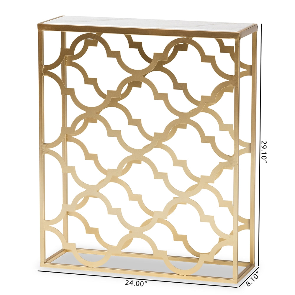 Baxton Studio Calanthe Modern And Contemporary Gold Finished Metal Console Table With Marble Tabletop