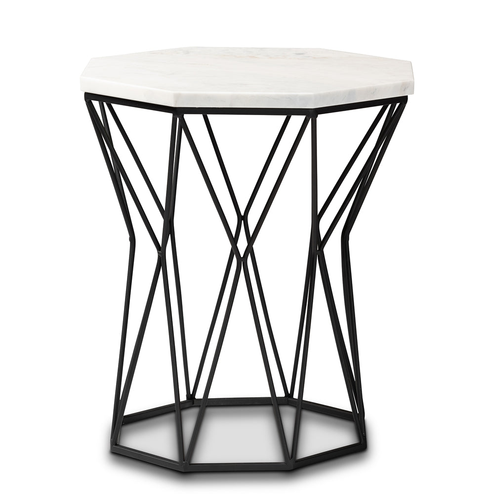 Baxton Studio Venedict Modern And Contemporary Black Metal End Table With Marble Tabletop