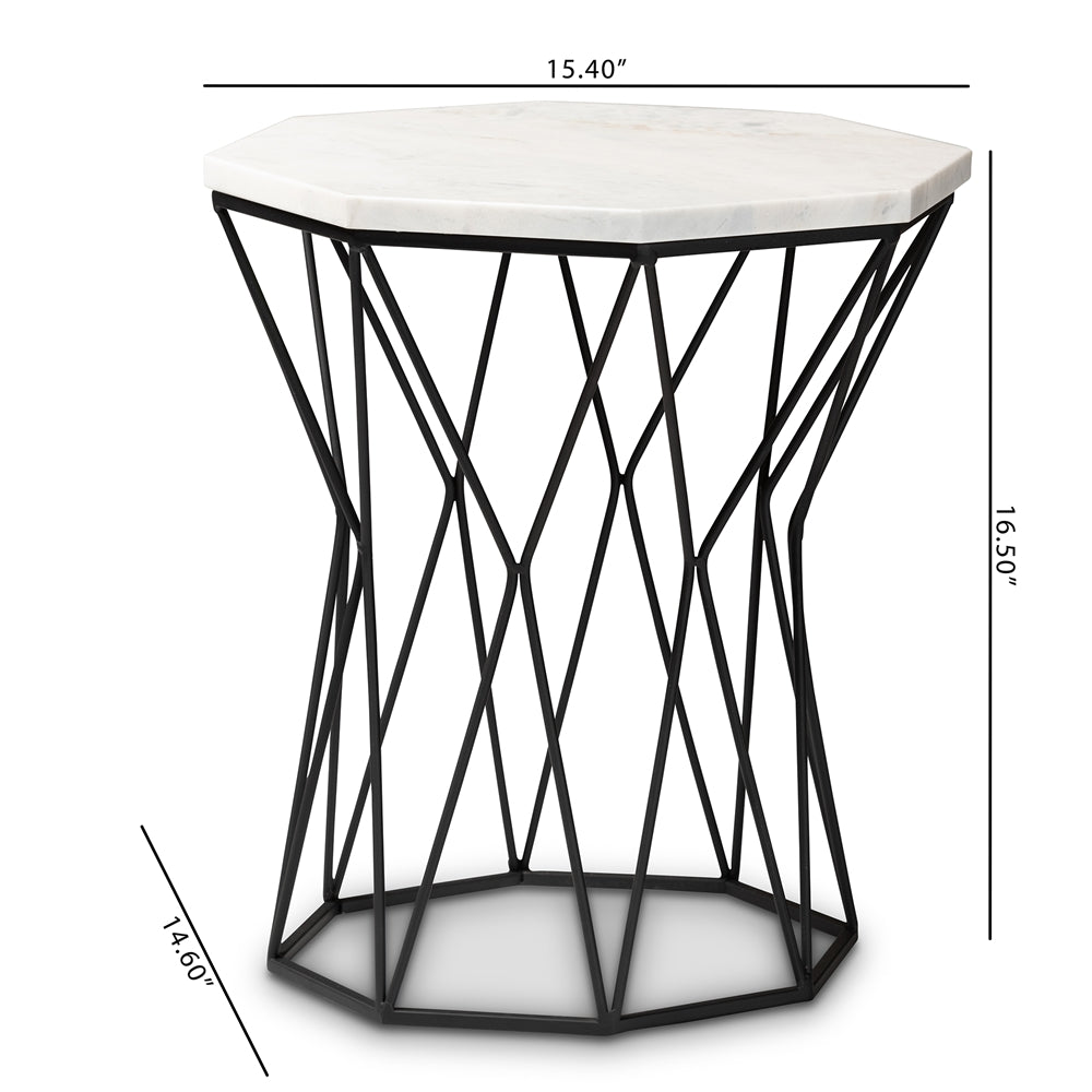 Baxton Studio Venedict Modern And Contemporary Black Metal End Table With Marble Tabletop