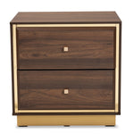 Load image into Gallery viewer, Baxton Studio Cormac Mid-Century Modern Transitional Walnut Brown Finished Wood And Gold Metal 2-Drawer Nightstand
