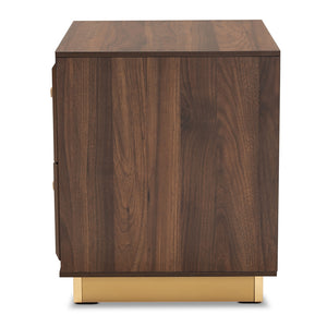 Baxton Studio Cormac Mid-Century Modern Transitional Walnut Brown Finished Wood And Gold Metal 2-Drawer Nightstand