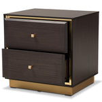 Load image into Gallery viewer, Baxton Studio Cormac Mid-Century Modern Transitional Dark Brown Finished Wood And Gold Metal 2-Drawer Nightstand
