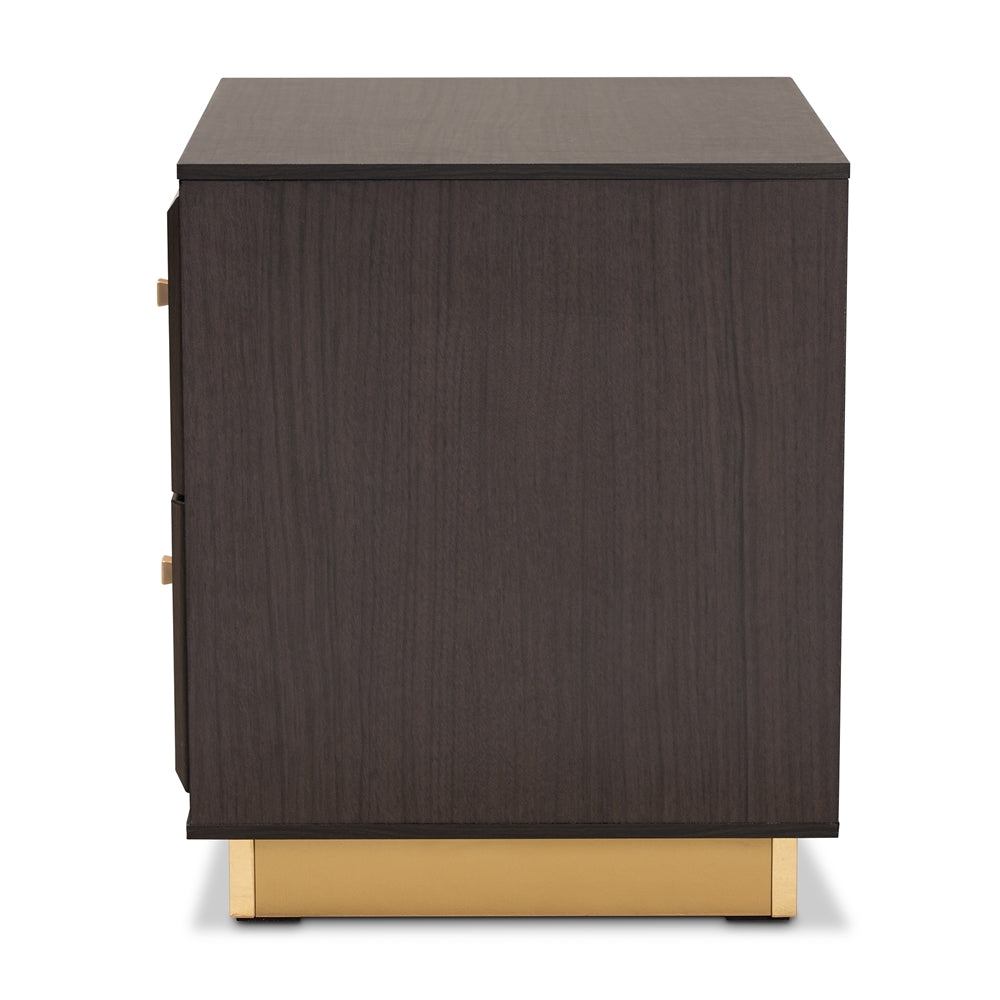 Baxton Studio Cormac Mid-Century Modern Transitional Dark Brown Finished Wood And Gold Metal 2-Drawer Nightstand