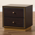 Load image into Gallery viewer, Baxton Studio Cormac Mid-Century Modern Transitional Dark Brown Finished Wood And Gold Metal 2-Drawer Nightstand
