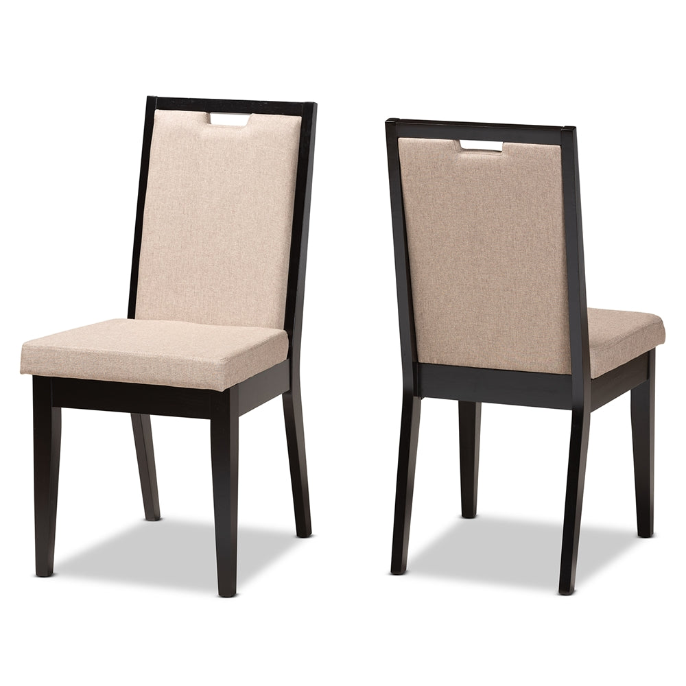 Baxton Studio Octavia Modern And Contemporary Sand Fabric Upholstered And Dark Brown Finished Wood 2-Piece Dining Chair Set