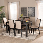 Load image into Gallery viewer, Baxton Studio Rosa Modern And Contemporary Sand Fabric Upholstered And Dark Brown Finished Wood 7-Piece Dining Set
