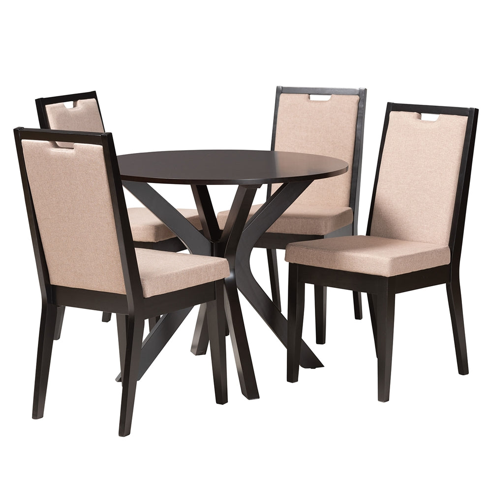 Baxton Studio Eira Modern Sand Fabric And Dark Brown Finished Wood 5-Piece Dining Set