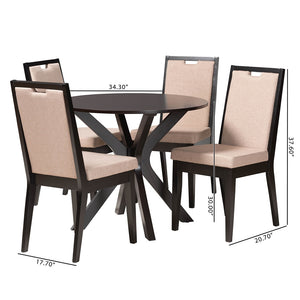 Baxton Studio Eira Modern Sand Fabric And Dark Brown Finished Wood 5-Piece Dining Set