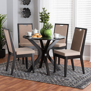 Baxton Studio Eira Modern Sand Fabric And Dark Brown Finished Wood 5-Piece Dining Set