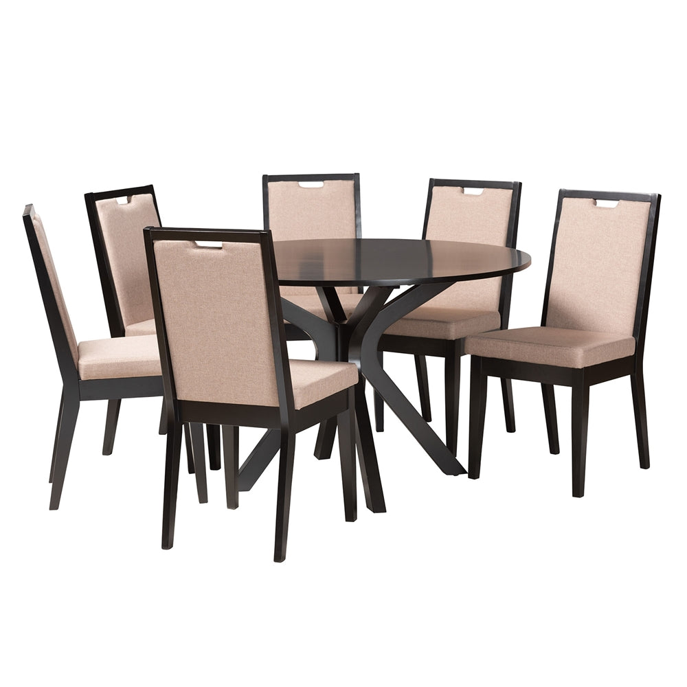 Baxton Studio Eira Modern Sand Fabric And Dark Brown Finished Wood 7-Piece Dining Set