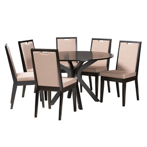 Baxton Studio Eira Modern Sand Fabric And Dark Brown Finished Wood 7-Piece Dining Set