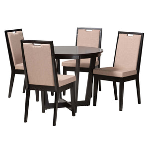 Baxton Studio Ana Modern Beige Fabric And Dark Brown Finished Wood 5-Piece Dining Set