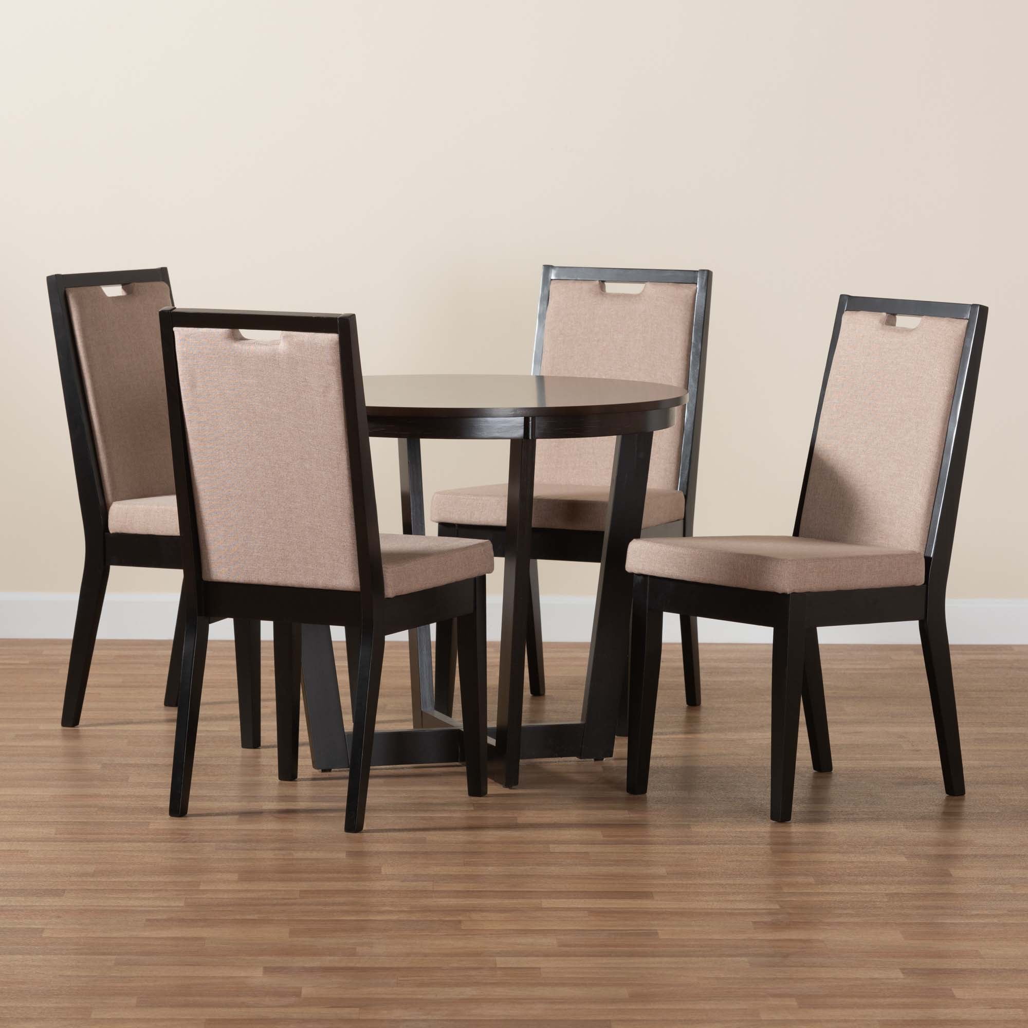 Baxton Studio Ana Modern Beige Fabric And Dark Brown Finished Wood 5-Piece Dining Set