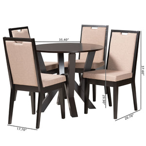 Baxton Studio Ansa Modern Sand Fabric And Dark Brown Finished Wood 5-Piece Dining Set