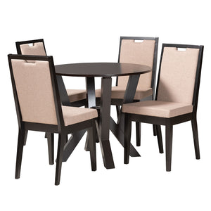 Baxton Studio Ansa Modern Sand Fabric And Dark Brown Finished Wood 5-Piece Dining Set