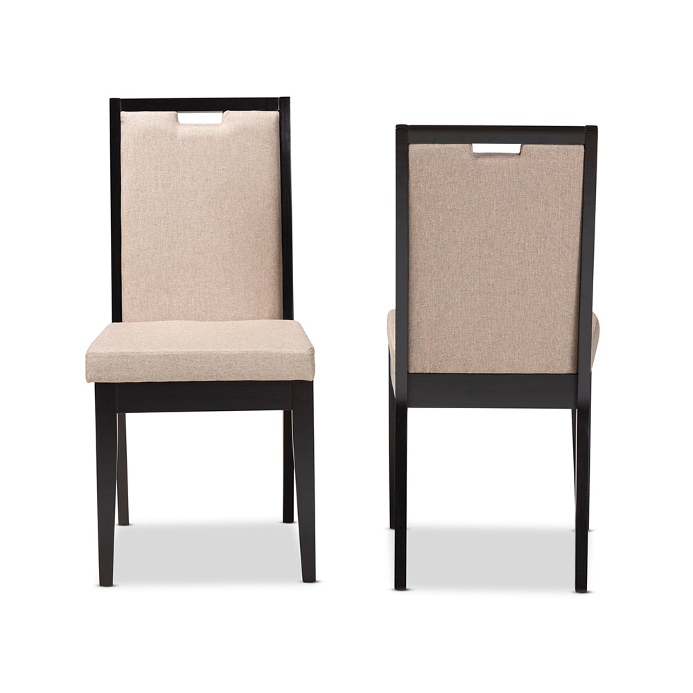 Baxton Studio Octavia Modern And Contemporary Sand Fabric Upholstered And Dark Brown Finished Wood 2-Piece Dining Chair Set