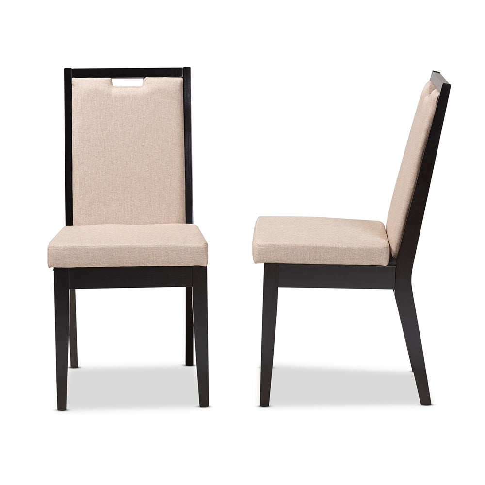 Baxton Studio Octavia Modern And Contemporary Sand Fabric Upholstered And Dark Brown Finished Wood 2-Piece Dining Chair Set